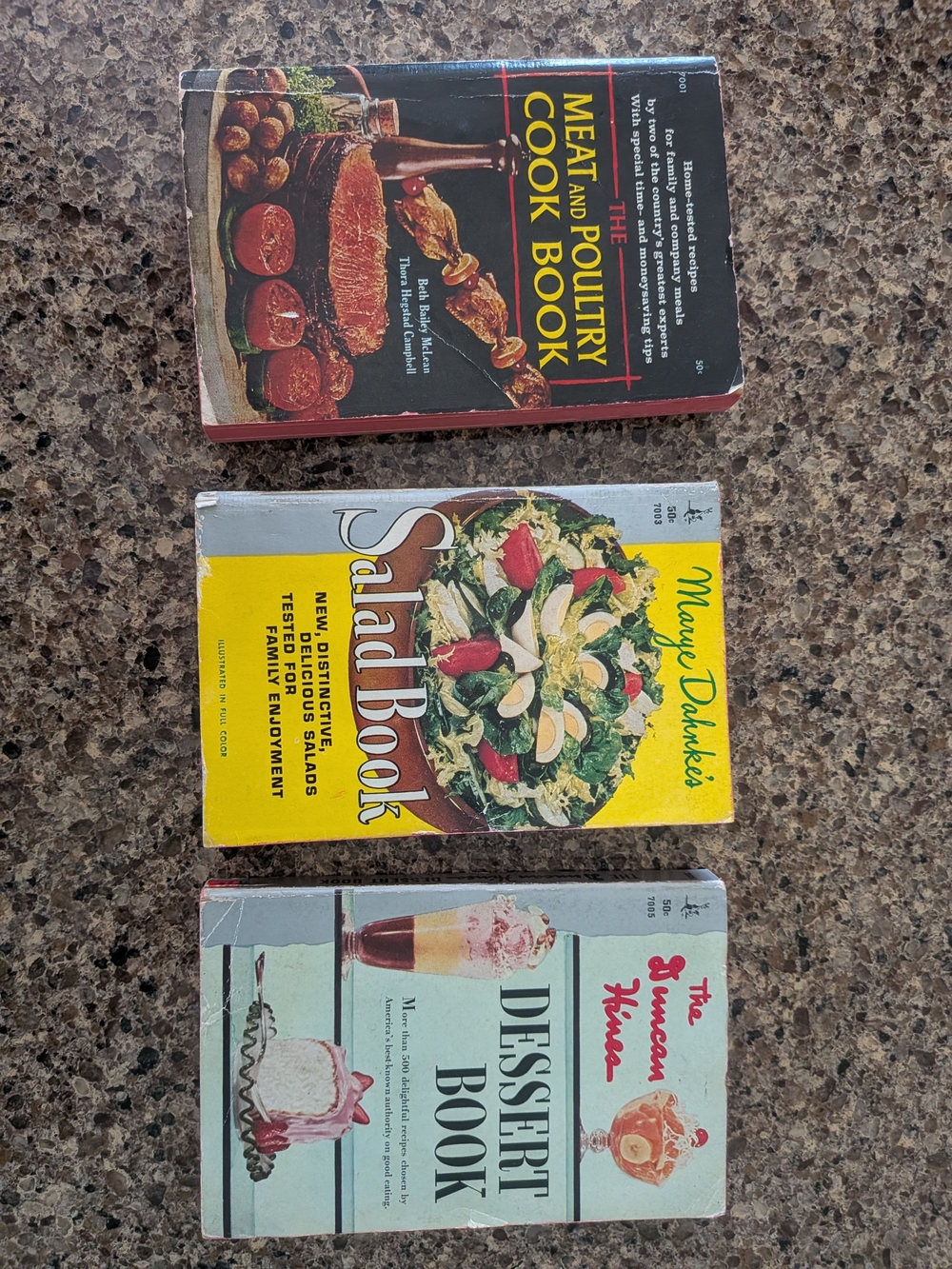 Set of 3 Vintage Cookbooks Pocketbook Style, Meat, Poultry, Salad, Dessert